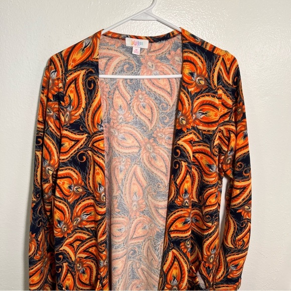 Lularoe Sarah Duster Open Cardigan Orange Paisley M - Picture 2 of 10